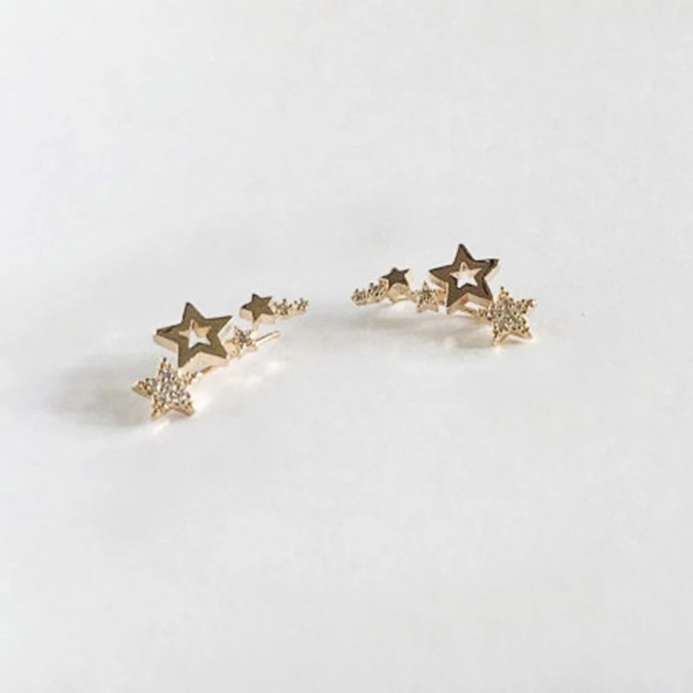 Stylish Star Women Drop Gold Filled Diamond Earrings - Picture 2 of 2
